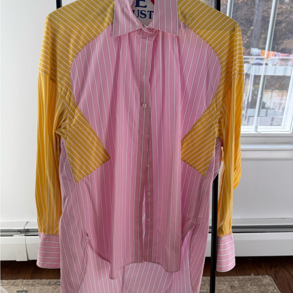 CELINE Pink and Yellow Striped Button Down Shirt